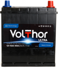 Аккумулятор VOLTHOR Asia Ultra 45 Ач, 330 А, обратная полярность, тонкие клеммы c переходниками, нижний борт в Ростове