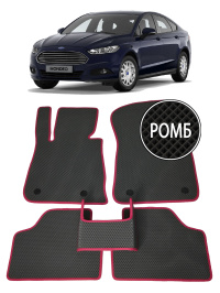 Автоковрики в салон EVA для FORD Mondeo (5-е поколение) (седан) 2014-2019, (лек 224) чёрный ромб c красной окантовкой на любые автомобили