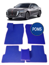 Автоковрики 3D в салон EVA для HONGQI H5 2023->, (лек 545) синий ромб c фиолетовой окантовкой на любые автомобили