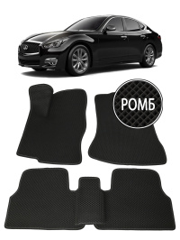 Автоковрики 3D в салон EVA для INFINITI Q70 (1-е поколение, рестайлинг) 2014-2019, (лек 558) чёрный ромб c окантовкой чёрной ёлочкой с серым краем на любые автомобили
