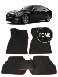 Автоковрики 3D в салон EVA для INFINITI Q70 (1-е поколение, рестайлинг) 2014-2019, (лек 558) чёрный ромб c красной диагональю с черным краем на любые автомобили