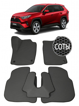 Автоковрики 3D в салон EVA для TOYOTA Rav 4 XA50 (5-е поколение) 2019->, (лек 306) серая сота c окантовкой чёрная елочка с серым краем на любые автомобили