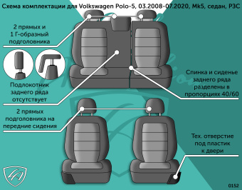 Авточехлы для VOLKSWAGEN Polo -5, 03.2008-07.2020, Mk5, седан, РЗСиС40/60, 2П+1Г Турин СТ "Илана+Орегон" Чёр / Беж / беж / Беж (арт. 250180la) в магазине Автоатрибут