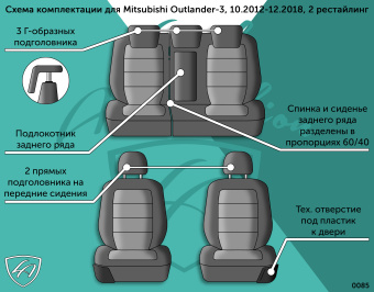 Авточехлы для MITSUBISHI Outlander -3, 10.2012-12.2018, 0-2й Рест, РЗСиС60/40+подлок., 3Г Дублин Жаккард Чёрный / Сеул Серый (арт. 150164la) в магазине Автоатрибут