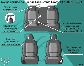 Авточехлы для LADA (ВАЗ) Granta Cross, с 07.2022,  РЗСиС 60/40, 2Г Байрон ст Байрон "Орегон" Чёр / Чёр / син (арт. 307143la) в магазине Автоатрибут