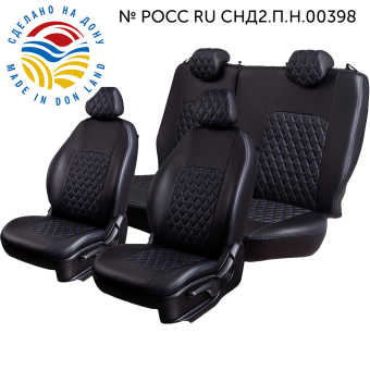 Авточехлы для RENAULT Duster -1, с 01.2010/ RENAULT Sandero -1, с 12.2009, ЦЗС, 2П+1Г Турин ст Ромб "Илана+Орегон" Чёр / Чёр / Син / Син (арт. 201097la) в магазине Автоатрибут