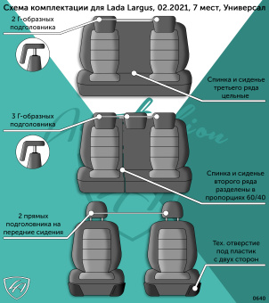 Авточехлы для LADA (ВАЗ) Largus -1, c 02.2021, 7 мест, 2й р.РЗСиС60/40, 3й р.Универсальн., 5Г Турин ст Ромб "Илана+Орегон" Чёр / Чёр / Беж / Беж (арт. 306433la) в магазине Автоатрибут