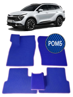 Автоковрики 3D в салон EVA для KIA Sportage (5-е поколение) 2021->, (лек 525) синий ромб c фиолетовой окантовкой на любые автомобили